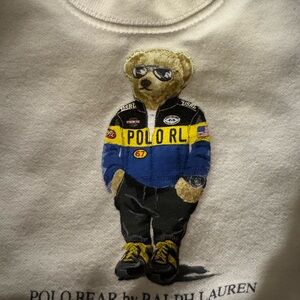 Ralph Lauren Polo Bear Graphic Sweatshirt in White with Blue, Yellow, Black